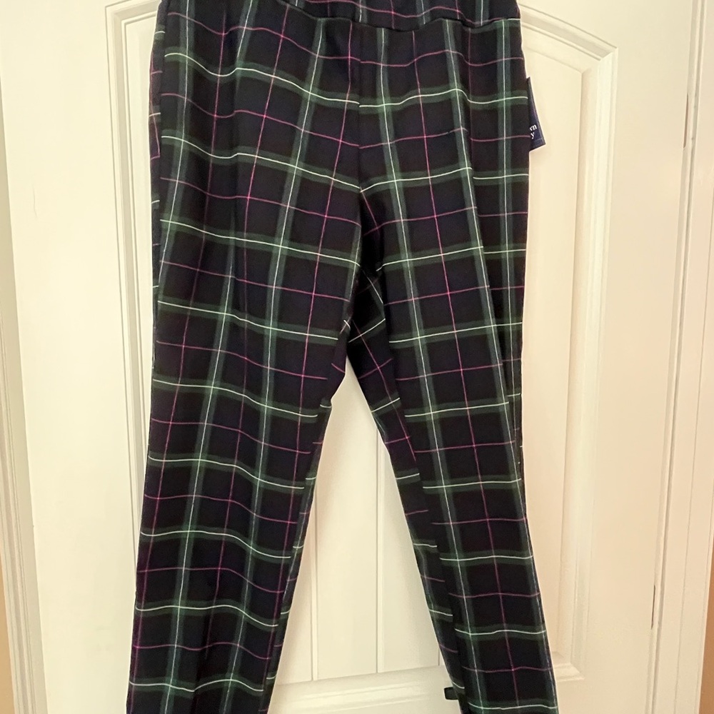 Crown & Ivy Plaid Cropped Pants - Black with Green and Pink